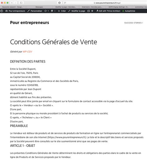 Conditions générales de vente .